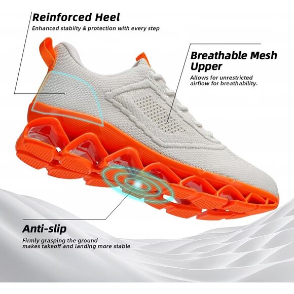 Women's Beige Orange Sport Gym Walking Running Tennis  Athletic Sneakers Shoes - Picture 6 of 7